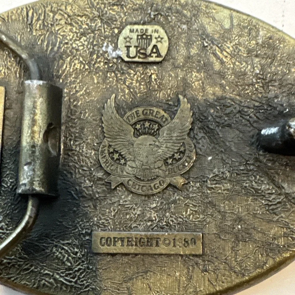 Vintage 1986 Brass Deer Belt Buckle The Great American Buckle Co. Chicago USA